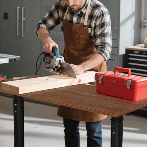 47" Adjustable Height Workbench(32-42''),Heavy Duty Work Bench with Switchable Wheels and Feet Mat,Portable Workbench Suitable for Workshop,Office,Garage