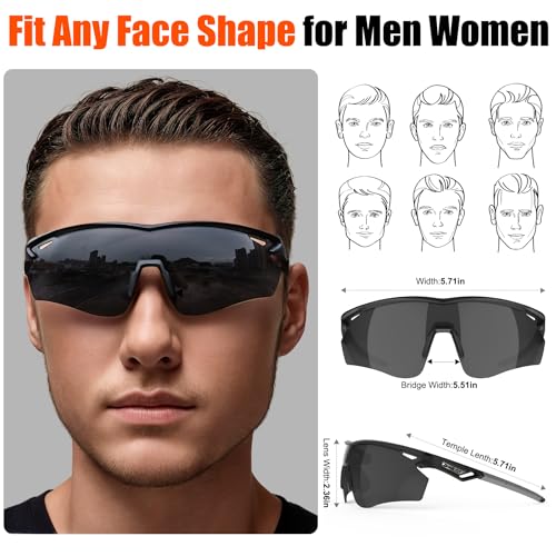Polarized Sports Sunglasses for Men Women,Wrap Around Sun Glasses for Running Cycling Baseball Fishing Golf Hiking - color: Black
