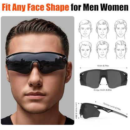 Polarized Sports Sunglasses for Men Women,Wrap Around Sun Glasses for Running Cycling Baseball Fishing Golf Hiking - color: Black