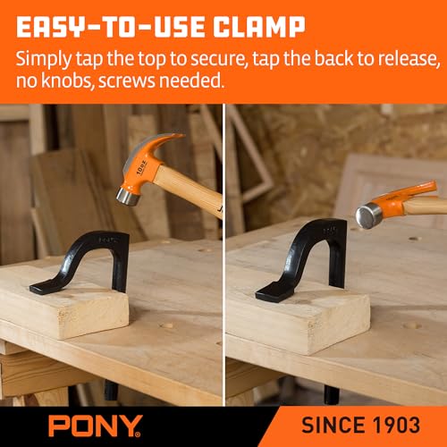 PONY 8" Bench Hold-Down Clamps, Heavy-Duty Bench Dog Clamps for Woodworking, Workbench Holdfast Fits 11/16" Pre-Drilled Bench Dog Holes, 2-Pack