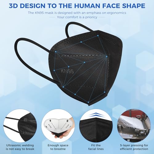 60/100 Pcs KN95 Face Mask for Adults,5 Layer Cup Dust Safety Masks - color: 60-a2 Black