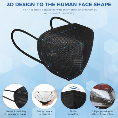60/100 Pcs KN95 Face Mask for Adults,5 Layer Cup Dust Safety Masks - color: 60-a2 Black