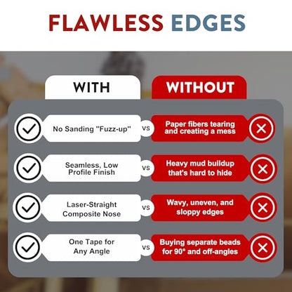 Drywall Tape – Wide-Flex Drywall Repair – Adjustable Mud-On Tape for Inside, Outside & Off-Angle Corners – Pre-Finished 4” Tape for Smooth, Easy Finishing – 100 ft Roll
