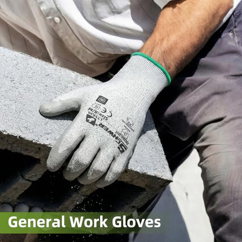Schwer 6 Pairs Safety Work Gloves with Certified Level 6 Abrasion Resistance, ANSI A2 Cut Resistant Working Gloves with Grip for General Use, Construction, Gardening, Mechanic, 3D-Comfort, LT5636, M - size: Medium, style: 6 Pairs