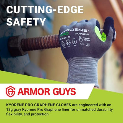Armor Guys 00-810 Kyorene Pro Graphene Black Nitrile Work Gloves (ANSI Cut Level A1) – Touchscreen Compatible, Ergonomic, Light Gloves for Gardening, Warehousing & Maintenance – Large (12 pairs) - size: Large (Pack of 12)