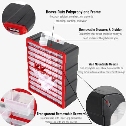 INTERTOOL Small Parts Organizer for Hardware & Screws | 60 Removable Bins with Dividers | Wall Mount or Desktop Craft & Lego Storage Cabinet | 19” x 15” x 7” BX08-4016 - style: 60 Drawers