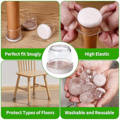 24 Pcs Chair Leg Protectors for Hardwood Floors, Silicone Felt Furniture Leg Cover Pad for Protecting Floors from Scratches and Noise, Smooth Moving for Chair Feet, Round(Clear, Fit:1.1"-1.4") - size: Clear-L(Fit: 1.1"-1.4")