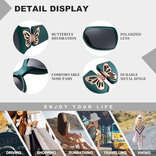 HAOLOTA Women's Polarized Sunglasses - Fashionable Wraparound Butterfly Design with UV400 Protection - color: A07 Teal Frame/Grey Lens