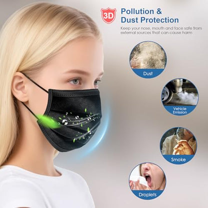 NNPCBT Black Disposable Face Masks 50PCS 3 Ply - color: Adult-50 Pack-black