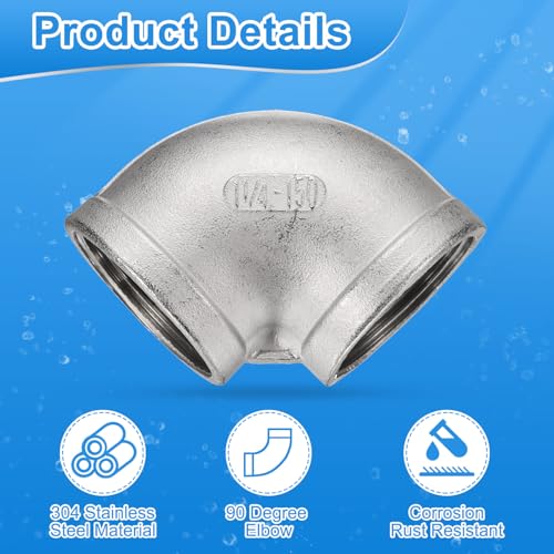 uxcell 304 Stainless Steel 90 Degree Elbow Threaded Pipe Fitting G1-1/4" Female to G1-1/4" Female Cast Pipe Fitting with Seal Tape for Plumbing Drainage Pipes Heating Systems - size: G1-1/4"