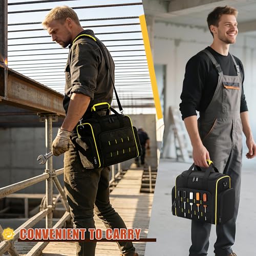 Marscamd Tool Bag with 3 Removable Cases, 2 Layers Tool Tote for Hand Tools, Black with Yellow Binding - color: Black with Yellow Binding