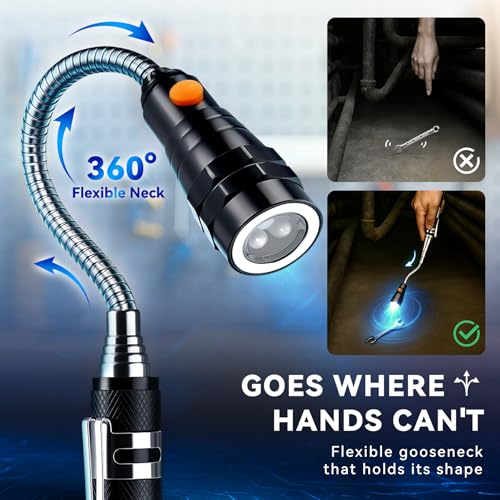 VIBELITE Extendable Magnetic Flashlight with Telescoping Magnet Pickup Tool-Cool Gadget Gifts for Men, Women, Him, Teen Boys, Husband, Dad, Father, Mechanic, Birthday Gifts for Men, Black - style: Magnetic Tool