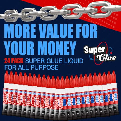 3 Gram (Pack of 24) Single Use Super Glue Liquid, Super Fast, Thin & Strong Adhesive Superglue, Cyanoacrylate Glue for Hard Plastics, DIY Craft, Ceramics, Leather, Metal Etc - size: Pack of 24, style: Liquid