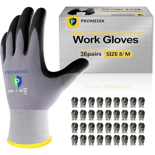 PROMEDIX P Nitrile Coated Work Gloves,MicroFoam Safety Work Gloves Men,Seamless Knit Nylon&spandex Gloves with Grip - color: 36 Pairs