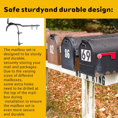 Mailbox Handle Replacement, Thickened Metal Mailbox Door Replacement Parts with Anti-Loosening Nuts & Washers for Secure Repair, Easy Installation, Black