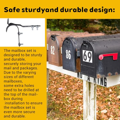Mailbox Handle Replacement, Thickened Metal Mailbox Door Replacement Parts with Anti-Loosening Nuts & Washers for Secure Repair, Easy Installation, Black