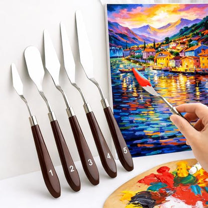Spatula Palette Painting Knife Set - Bemaxy Professional Stainless Steel 3D Printing Tools Wood Grain Handle Putty Knife, 3D Printer Accessories - Set of 5