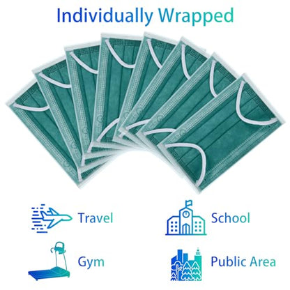 Disposable Face Mask 4-Ply for Adult, Soft Face Masks, Breathable Safety Mask… - color: Green Single