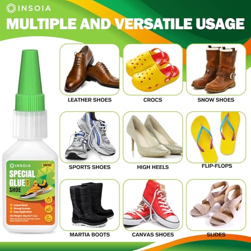 INSOIA Clear Super Glue for Shoe Repair, 20g, Waterproof, Strong, Quick Fix, Bonding Shoe Sole, Boots, Sandals, Sneakers, Leather & Footwear Items - size: 20 Grams * 1 Pack, style: Shoe Glue