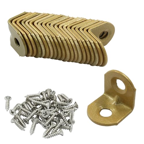 20Pcs 90 Degree Iron L Bracket Gold Joint Right Angle Bracket, 19 x 19 x 1.5 mm L Wall Bracket Corner Brace with Screws for Furniture, Chests and Windows
