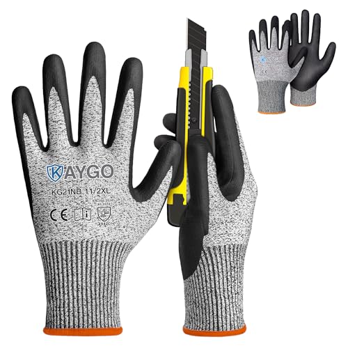 KAYGO 2 Pairs Cut Resistant Work Gloves for Men and Women,ANSI A3 Cutting Gloves,Nitrile Micro-Foam Safety Work Gloves KG21NB,Ideal for Wood Carving,Glass Handling, Construction,Fishing,Grey,2XL - color: Grey, size: 2X-Large (Pack of 2)