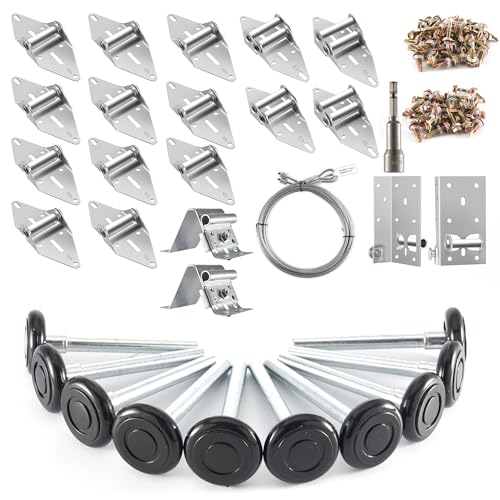 XiKe 2" Nylon Garage Door Roller 4" Stem and Hinges Kit with Top & Bottom Bracket Steel Wire Rope Screw Sleeve Hardware Set for 16 x 7 or 18 x 7 FT Door - color: Black, size: 16*7FT DR (rollers+hardware)