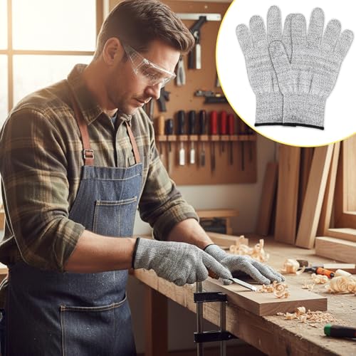Cut Resistant Gloves, Level 5, Non-Slip Grip, Machine Washable, for Kitchen, Oyster Shucking, Woodworking - color: Grey(male)