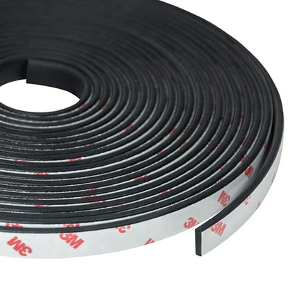 Neoprene Waterproof Rubber Foam 1/2” (w) x 1/8” (h) x 48’ (l) Weather Stripping Door Seal Insulation Shock-Absorbing 3M Self-Adhesive Tape for Door Frames, Windows – Black, 1 Continuous Roll - size: 1/2" X 1/8" X 48'