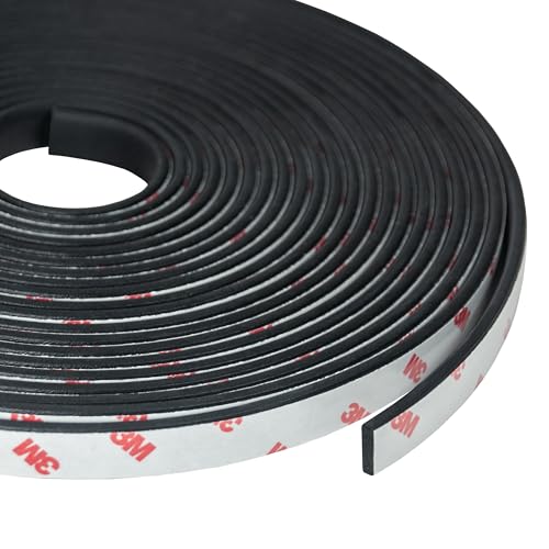 Neoprene Waterproof Rubber Foam 1/2” (w) x 1/8” (h) x 48’ (l) Weather Stripping Door Seal Insulation Shock-Absorbing 3M Self-Adhesive Tape for Door Frames, Windows – Black, 1 Continuous Roll - size: 1/2" X 1/8" X 48'