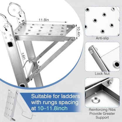 2 Pcs Ladder Tool Tray and Tool Bag Set for A-Frame Ladders (10–11.8”), Heavy Duty Platform for Painting, Repair & DIY