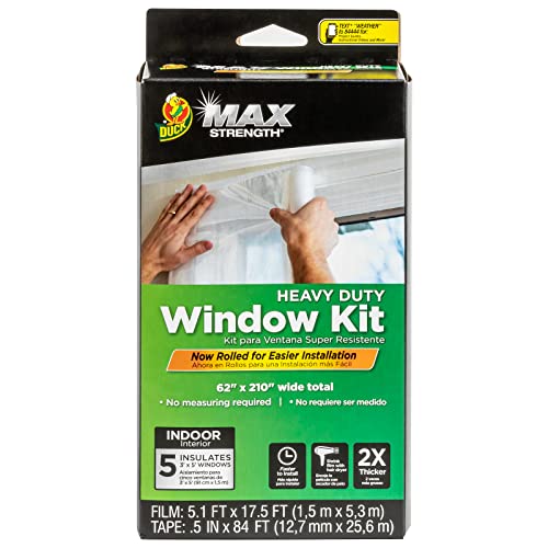 Duck MAX Strength Window Insulation Kit, Winter Window Seal Kit Fits up to 5 Windows, Heavy Duty Shrink Film Cuts to Size for Easy Indoor Installation, Window Tape Included,62 in. x 210 in., Clear - size: Standard Window - 30 Pack