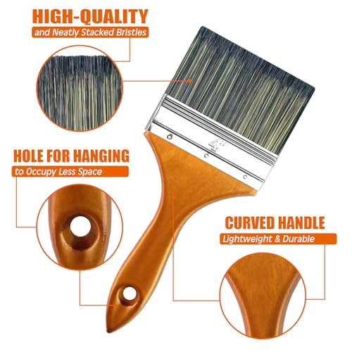 Great Andrew 4" Paint Brush Wood Handle, Large Wide Brush for Painting Walls, Fences, Trim, Home, Interior&Exterior, for All Latex, Oil Paints&Stains, Utility Disposable Brush - size: 1 pcs - 4-inch