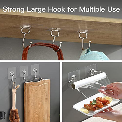 Large Adhesive Hooks for Hanging Heavy-Duty 44Ib(Max) 30 Packs, Wall Hangers without Nails Self-Adhesive Traceless Clear and Removable, Waterproof and Rustproof Multiple Uses for Bathroom Kitchen Home - size: 30 Large Hooks