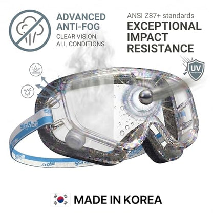 Safety Goggles Over Glasses, Spare Lens Included, ANSI Z87.1 Anti-Fog, Dual Foam Seal, Lab Construction Work Workshop - size: 1 Goggle + 1 Replacement Lens