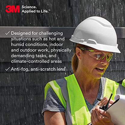 3M Safety Glasses, Solus 1000, S1201SGAF, ANSI Z87, Scotchgard Anti-Fog Lens, Green/Black Frame, Half-Frame, Padded Temple, Soft Nosebridge, UV Protection, Premium Eye Protection - size: Single, style: Clear Lens, Green/Black Frame