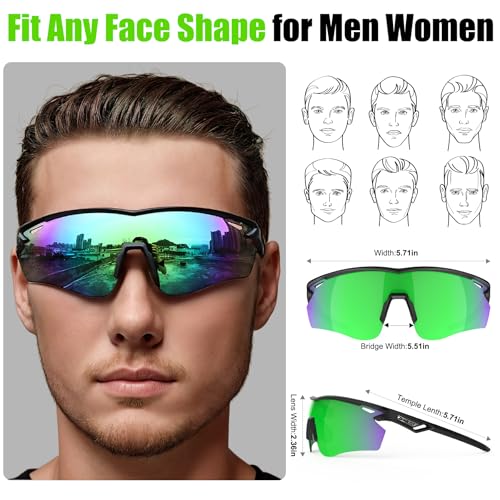 Polarized Sports Sunglasses for Men Women,Wrap Around Sun Glasses for Running Cycling Baseball Fishing Golf Hiking - color: Black Green