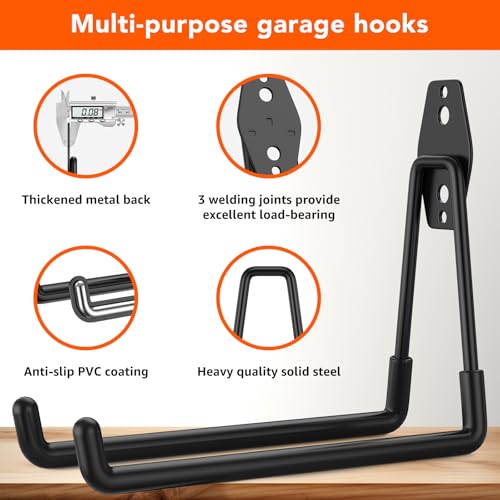 32 Pack Garage Hooks with Anti-Slip Coating Heavy Duty Wall Mount Hooks for Garage Storage and Hanging Hoses Bike Garden Tools Ropes etc - color: 32 Pack Black