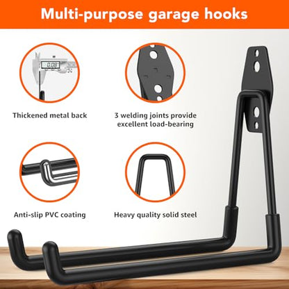 42 Pack Garage Hooks with Anti-Slip Coating Heavy Duty Wall Mount Hooks for Garage Storage and Hanging Hoses Bike Garden Tools Ropes etc - color: 42 Pack Black