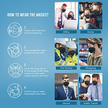 WWDOLL KN95 Face Masks 50 Pack, 5-Layer Breathable Disposable Respirator Mask for Adult Black - color: Black