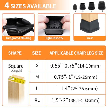 Ezprotekt 24 Pcs Chair Sliders for Carpet, Square Chair Glides for Carpet, Teflon Furniture Pads for Carpet, Chair Leg Protectors Caps for Carpet for Dining Table Chair, Black M (Fit: 0.75"-1") - size: M - Black