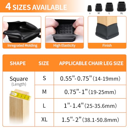 Ezprotekt 24 Pcs Chair Sliders for Carpet, Square Chair Glides for Carpet, Teflon Furniture Pads Glides, Bar Stool Protectors Caps, Furniture Sliders for Chair Table Desk Black (S Fit: 0.55"- 0.75") - size: S - Black