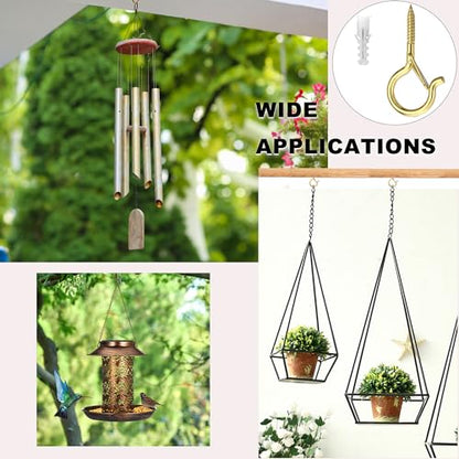 PlusRoc 20 Pack Ceiling Hooks for Hanging Plants Outdoor String Lights Heavy Duty, 2.2 Inch Eye Hook Screw in Cup Hooks Q-Hanger for Patio Lights, Wall Wood Fence Deck Mount(Gold) - color: Gold