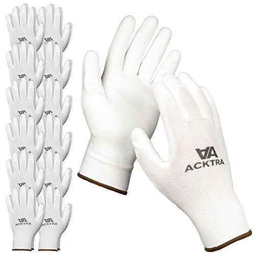 ACKTRA Ultra-Thin PU Safety WORK GLOVES 12 Pairs, WG002 White/White, Large - color: White/White, size: Large (Pack of 12)