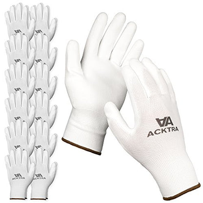 ACKTRA Ultra-Thin PU Safety WORK GLOVES 12 Pairs, WG002 White/White, Large - color: White/White, size: Large (Pack of 12)