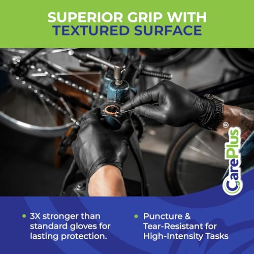 CARE PLUS Nitrile Gloves for Medical Use - Powder & Latex-Free - Black/Blue - S, M, L, XL - 100, 200, 1000 - color: Black, size: Large
