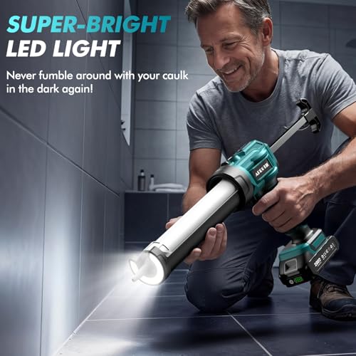 Electric Caulking Gun Compatible with Makita Battery, Cordless Caulk Gun w/ 4 Adjustable Speeds, LED Light, Drip-Free Adhesive 10OZ Caulk Gun for Filling, Sealing (No Battery) (10 oz)