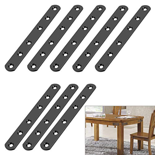 Sumnacon 8 Pcs Stainless Steel Flat Plates - 6 Inch Heavy Duty Mending Plate Straight Corner Brace Brackets Connector Furniture Repair Fixing Joint with Screws, Black - size: 6 Inch Black
