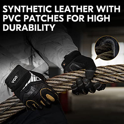 Vgo... 1-Pair Heavy Duty Synthetic Leather Work Gloves, Impact Protection Mechanic Gloves, Rigger Gloves, Vibration Reduction, Touchscreen Capable (Size M, Black, SL8849) - color: Black-regular, size: Medium (1 Pair)