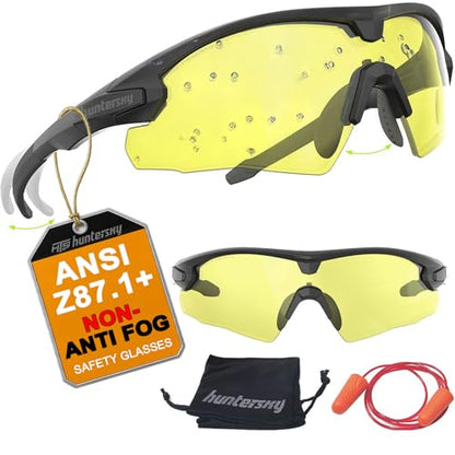 HTS HUNTERSKY Ballistic Tactical Shooting Glasses ANSI Z87+ UV400 Protective Eyewear - color: Yellow