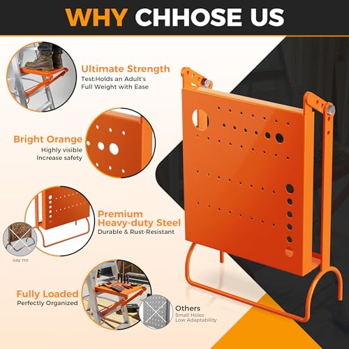 Ladder Work Platform,Ladder Platform Attachment,Anti-Slip Extension Ladder Work Tray,Back-Stress-Relief Ladder Accessories，Multi-Hole Tool Slot for Step Ladders,400P Load Capacity